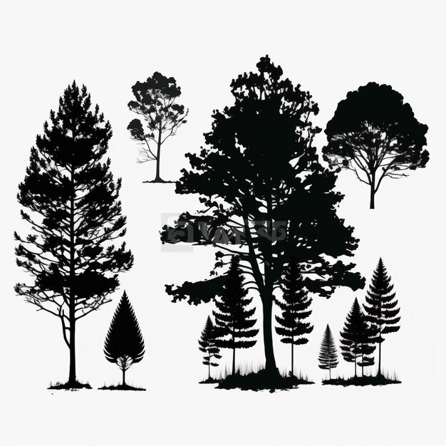 Photo trees and forest silhouettes set vector