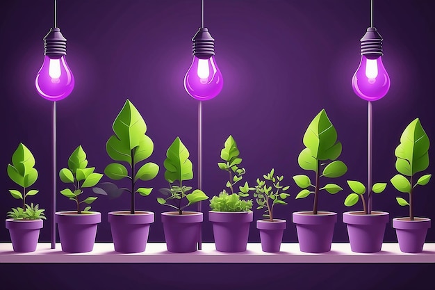 Trees growing in energysaving lamps ecofriendly and sustainable energy alternative concept