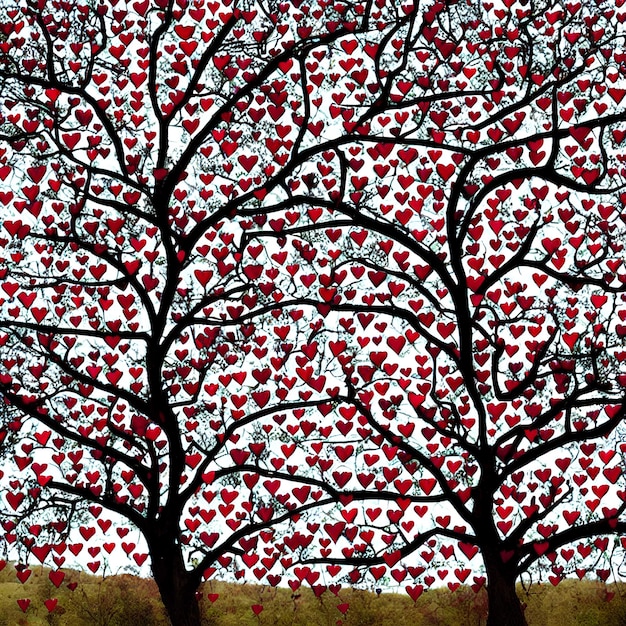 Trees of hearts on gray background for valentine's day with copy space Generative AI