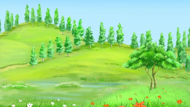 Trees on the hill illustration