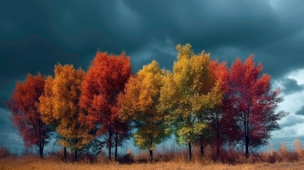 Trees among the steppe in the autumn season Generated by AI