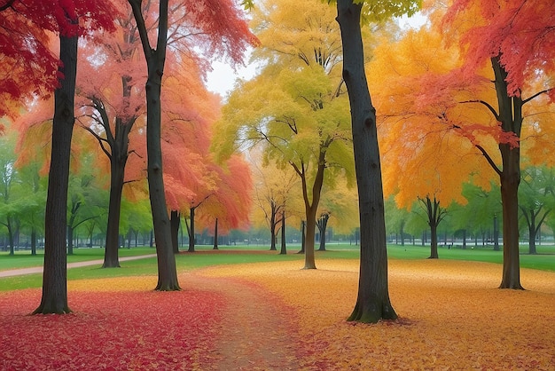 Photo trees with multicolored leaves in the park