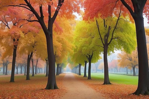 Photo trees with multicolored leaves in the park