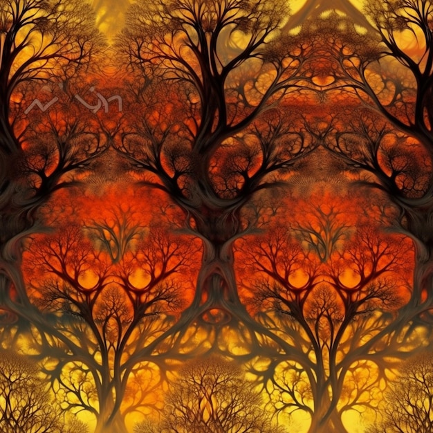 trees with orange leaves and a heart in the middle of them generative ai