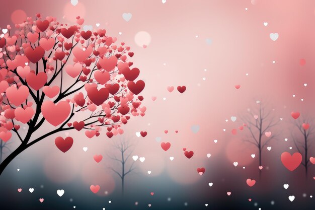 Деревья с розовыми сердцами на короне День святого Валентина баннер свадьба приглашение карточка