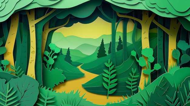 Foto trek paper cut design con foresta e alberi