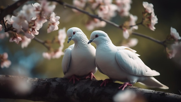 trekkende romantische duiven die samen op een tak zitten