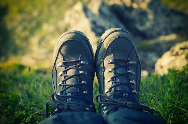 Trekking boots in the mountains