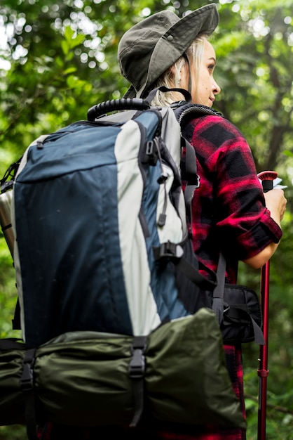 Trekking in a forest