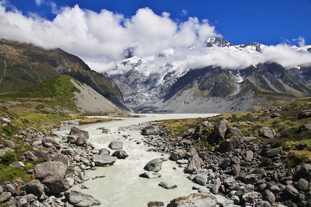 Trekking in Hooker valley, New Zealand