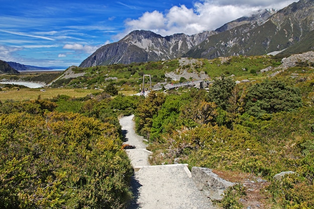 Trekking in Hooker valley, New Zealand