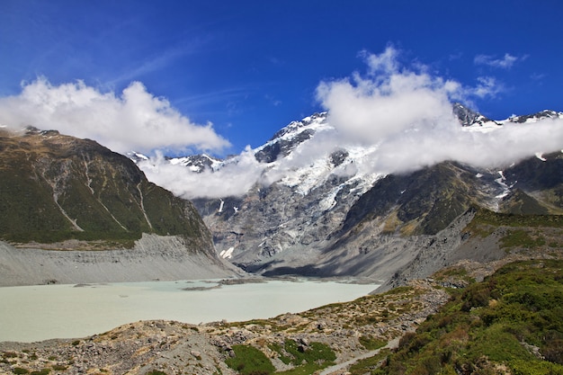 Trekking in Hooker valley in New Zealand