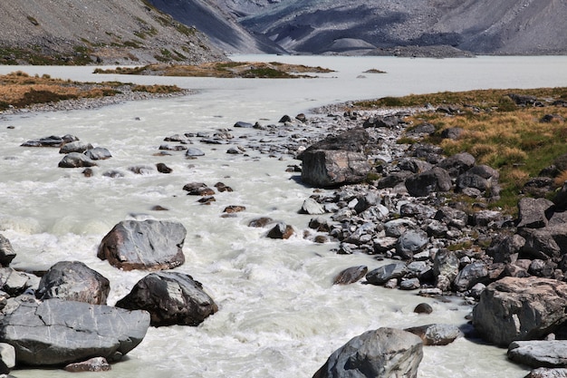 Trekking in Hooker valley, New Zealand