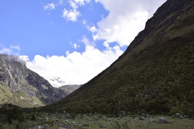 Trekking in Laguna 69 Besneeuwde bergen op weg naar de lagune 69 Peru