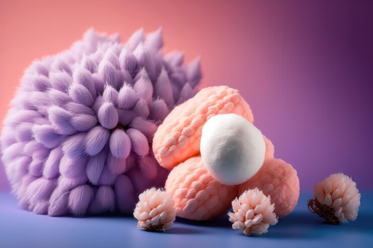 Trend color creative coral and purple background cotton candy AI generation