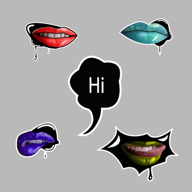 Photo trend stickers decals female lips in pop art style