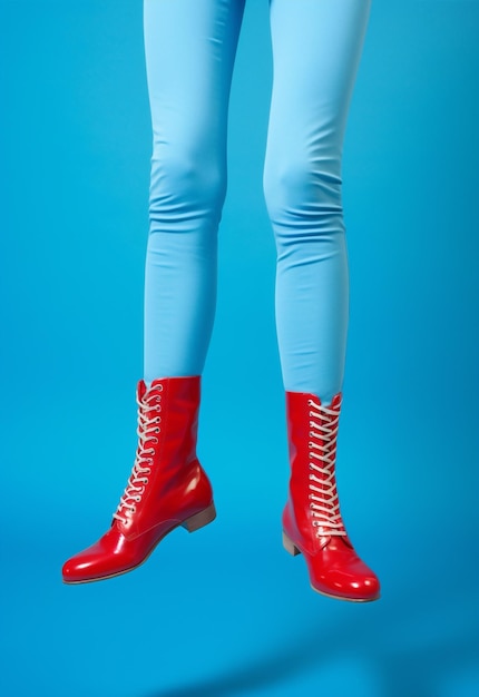 Trend vrouw modieuze blauwe schoen rood