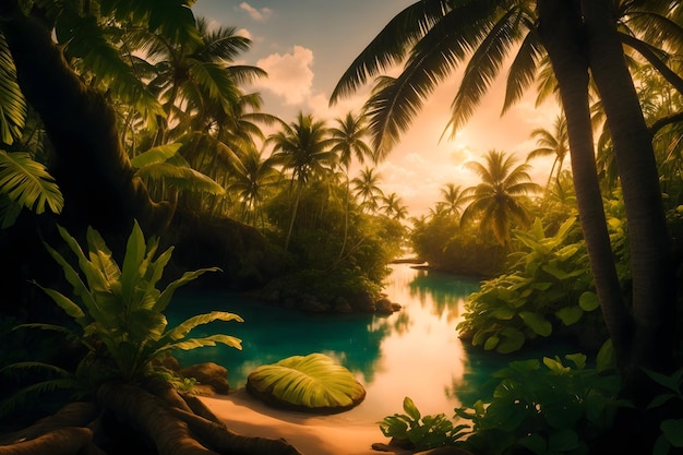 Trending tropical landscape photograph mesmerizing tropical scenes generated using AI