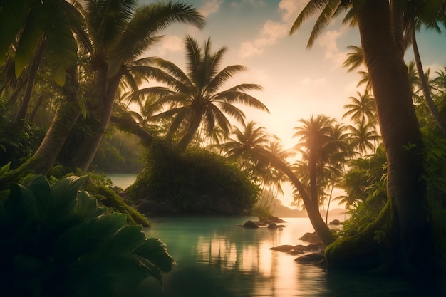 Trending tropical landscape photograph mesmerizing tropical scenes generated using AI