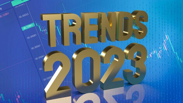 Trends 2023 gouden tekst op zakelijke achtergrond 3D-rendering