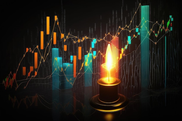 Trends en grafieken op het gebied van financiële investeringen in de vorm van een kandelaargrafiek voor financiële investeringen