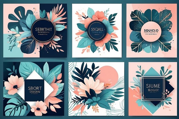 Photo trendy abstract square art templates with floral and geometric elements