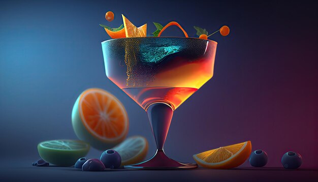 Trendy alcoholic cocktail with colorful ingredients Generative AI