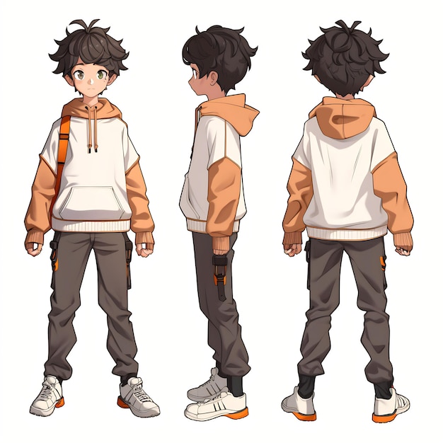 Premium AI Image  Trendy Anime Boy Character Turnaround Concept Art Sheet  Showcasing A Handsome Teen's Stylish Design