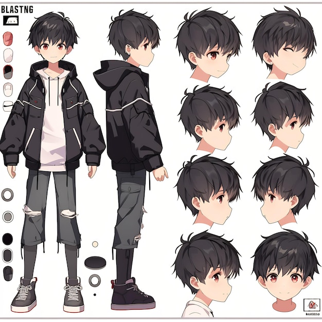 Premium AI Image  Trendy Anime Boy Character Turnaround Concept