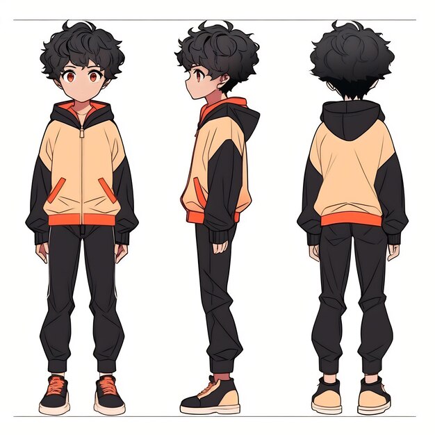 Premium AI Image  Trendy Anime Boy Character Turnaround Concept Art Sheet  Showcasing A Handsome Teen's Stylish Design