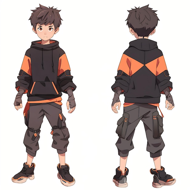 Premium AI Image  Trendy Anime Boy Character Turnaround Concept Art Sheet  Showcasing A Handsome Teen's Stylish Design