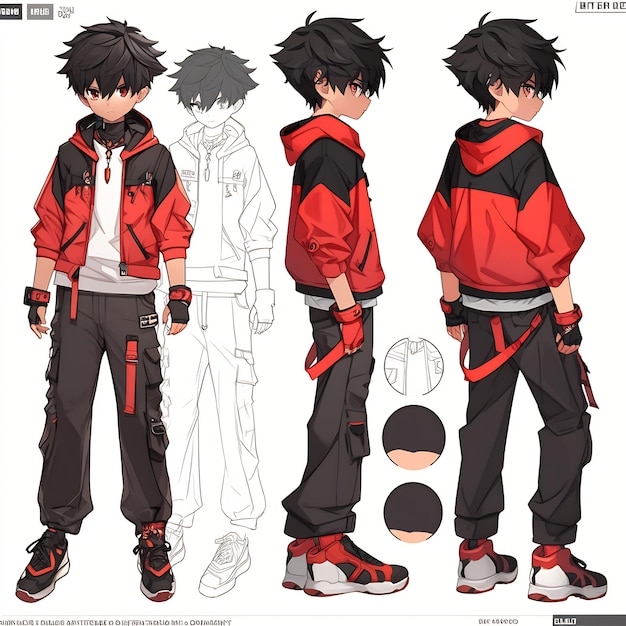 Premium AI Image  Trendy Anime Boy Character Turnaround Concept Art Sheet  Showcasing A Handsome Teen's Stylish Design