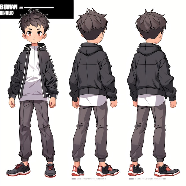 Premium AI Image  Trendy Anime Boy Character Turnaround Concept Art Sheet  Showcasing A Handsome Teen's Stylish Design