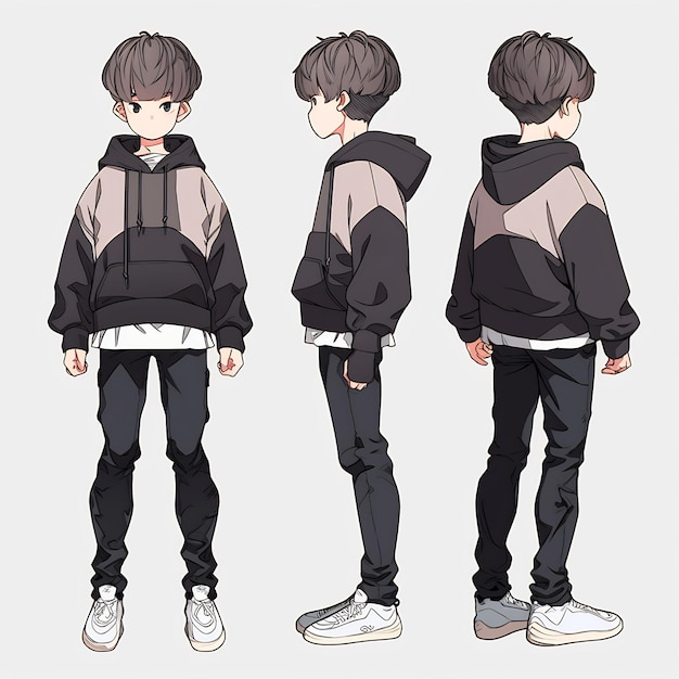 Premium AI Image | Trendy Anime Boy Character Turnaround Concept Art ...