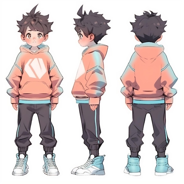 Premium AI Image  Trendy Anime Boy Character Turnaround Concept Art Sheet  Showcasing A Handsome Teen's Stylish Design