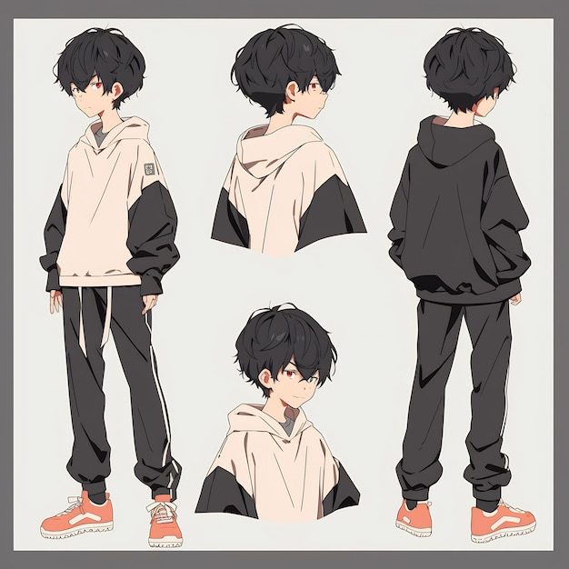 Premium AI Image | Trendy Anime Boy Character Turnaround Concept Art ...