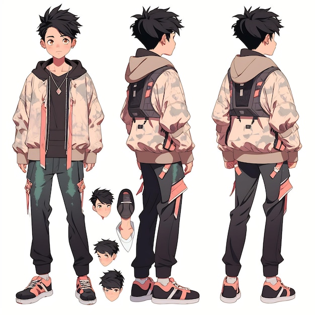Premium AI Image  Trendy Anime Boy Character Turnaround Concept