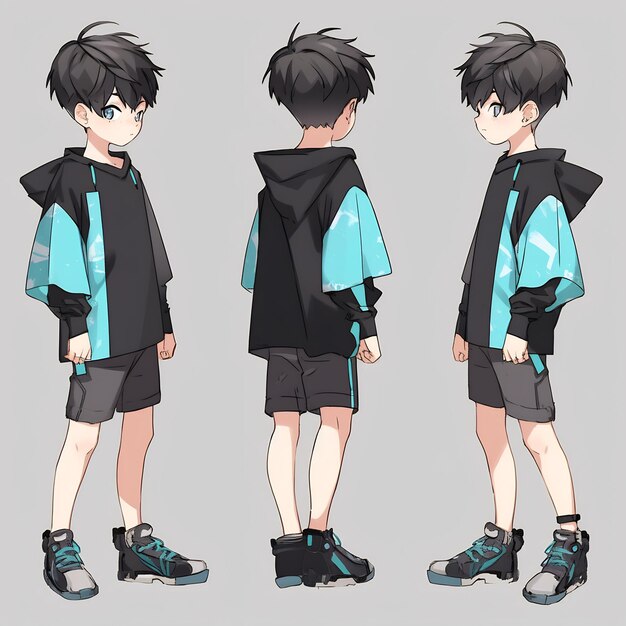 Premium AI Image  Trendy Anime Boy Character Turnaround Concept Art Sheet  Showcasing A Handsome Teen's Stylish Design