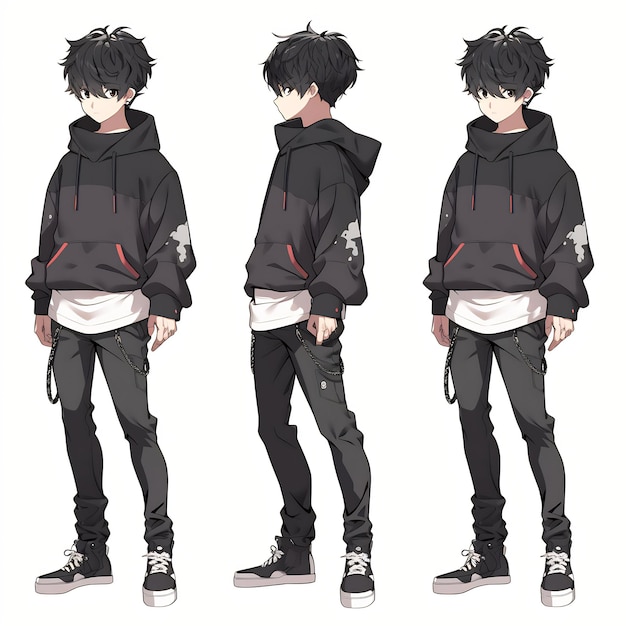 Premium AI Image  Trendy Anime Boy Character Turnaround Concept Art Sheet  Showcasing A Handsome Teen's Stylish Design