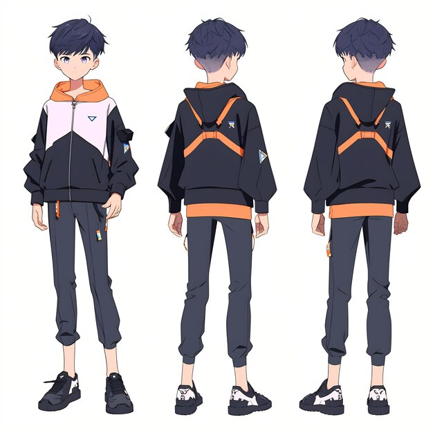 Premium AI Image  Trendy Anime Boy Character Turnaround Concept Art Sheet  Showcasing A Handsome Teen's Stylish Design