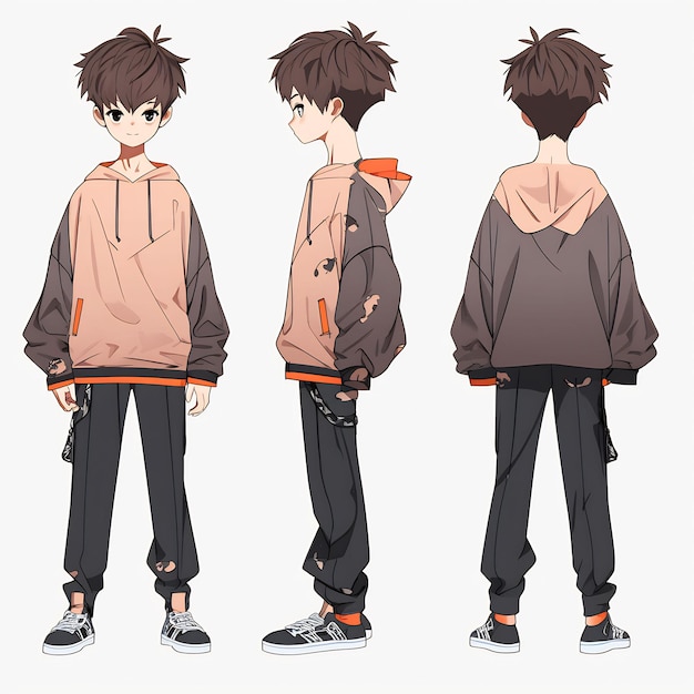 Premium AI Image  Trendy Anime Boy Character Turnaround Concept Art Sheet  Showcasing A Handsome Teen's Stylish Design