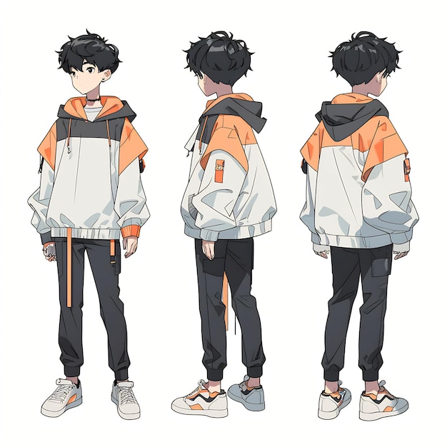 Premium AI Image  Trendy Anime Boy Character Turnaround Concept Art Sheet  Showcasing A Handsome Teen's Stylish Design