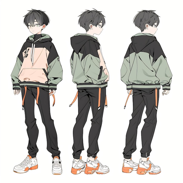 Premium AI Image | Trendy Anime Boy Character Turnaround Concept Art ...