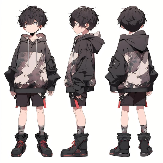 Premium AI Image  Trendy Anime Boy Character Turnaround Concept Art Sheet  Showcasing A Handsome Teen's Stylish Design