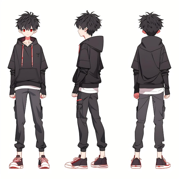 Premium AI Image  Trendy Anime Boy Character Turnaround Concept Art Sheet  Showcasing A Handsome Teen's Stylish Design