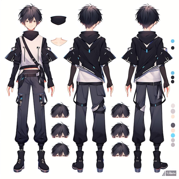 Premium AI Image  Trendy Anime Boy Character Turnaround Concept Art Sheet  Showcasing A Handsome Teen's Stylish Design