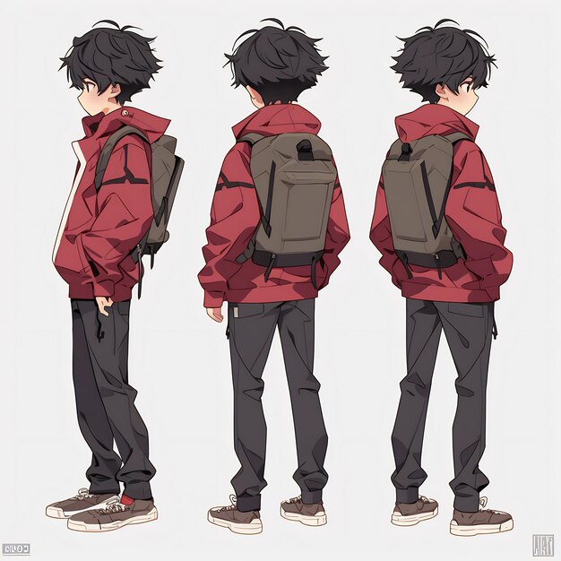 Premium AI Image  Trendy Anime Boy Character Turnaround Concept Art Sheet  Showcasing A Handsome Teen's Stylish Design