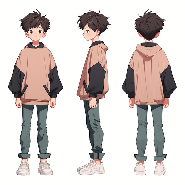 Premium AI Image  Trendy Anime Boy Character Turnaround Concept Art Sheet  Showcasing A Handsome Teen's Stylish Design