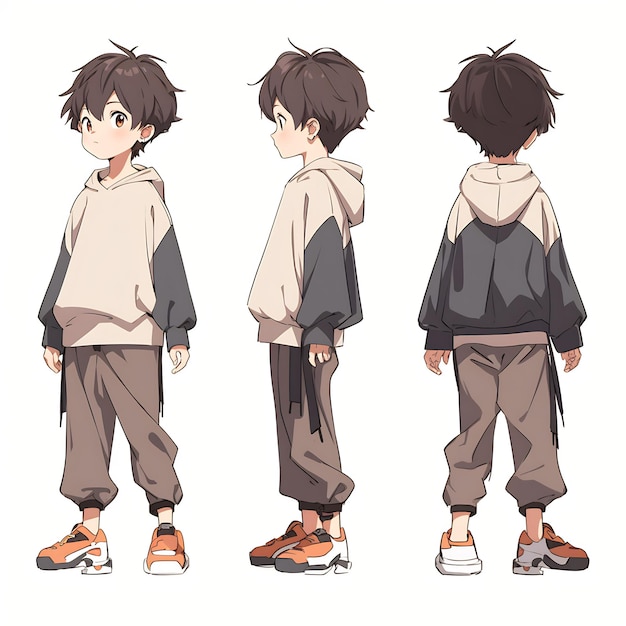 Premium AI Image  Trendy Anime Boy Character Turnaround Concept Art Sheet  Showcasing A Handsome Teen's Stylish Design