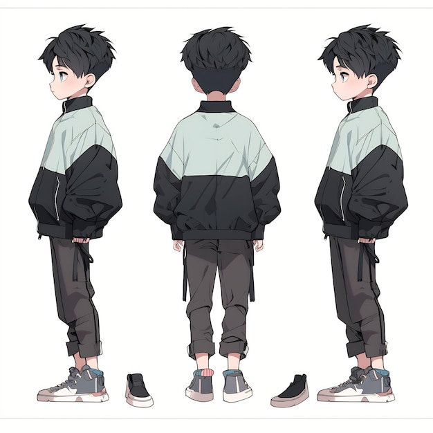 Premium AI Image  Trendy Anime Boy Character Turnaround Concept Art Sheet  Showcasing A Handsome Teen's Stylish Design